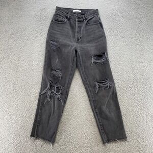 Pacsun 90s Jeans Womens Size 23 High Rise Straight Button Fly Gray Holes Raw Hem